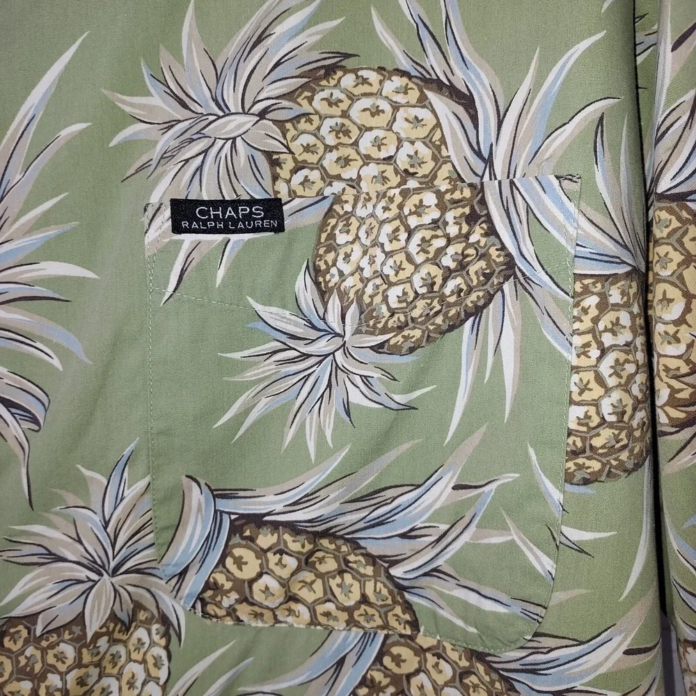 Vtg Chaps Ralph Lauren‎ Shirt Mens Large Pineapple Loop Collar Hawaiian Camp Y2K
